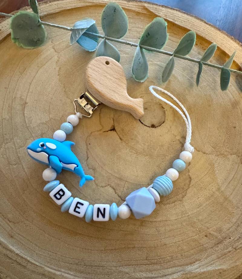 Schnullerkette Weiß Blau Wal Orka Orca Mit Namen von Etsy - Schnulliecke