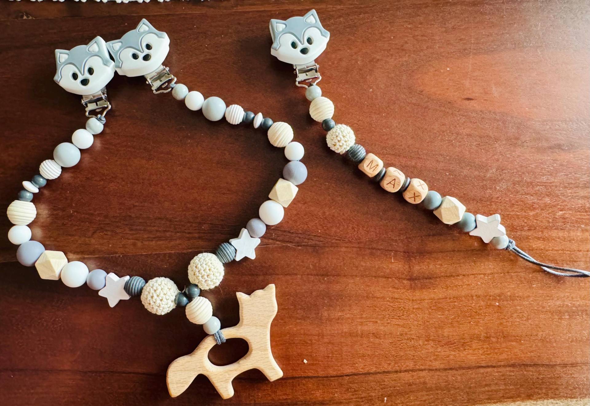 Set Schnullerkette Kinderwagenkette Mit Namen Grau Weiß Fuchs von Etsy - Schnulliecke