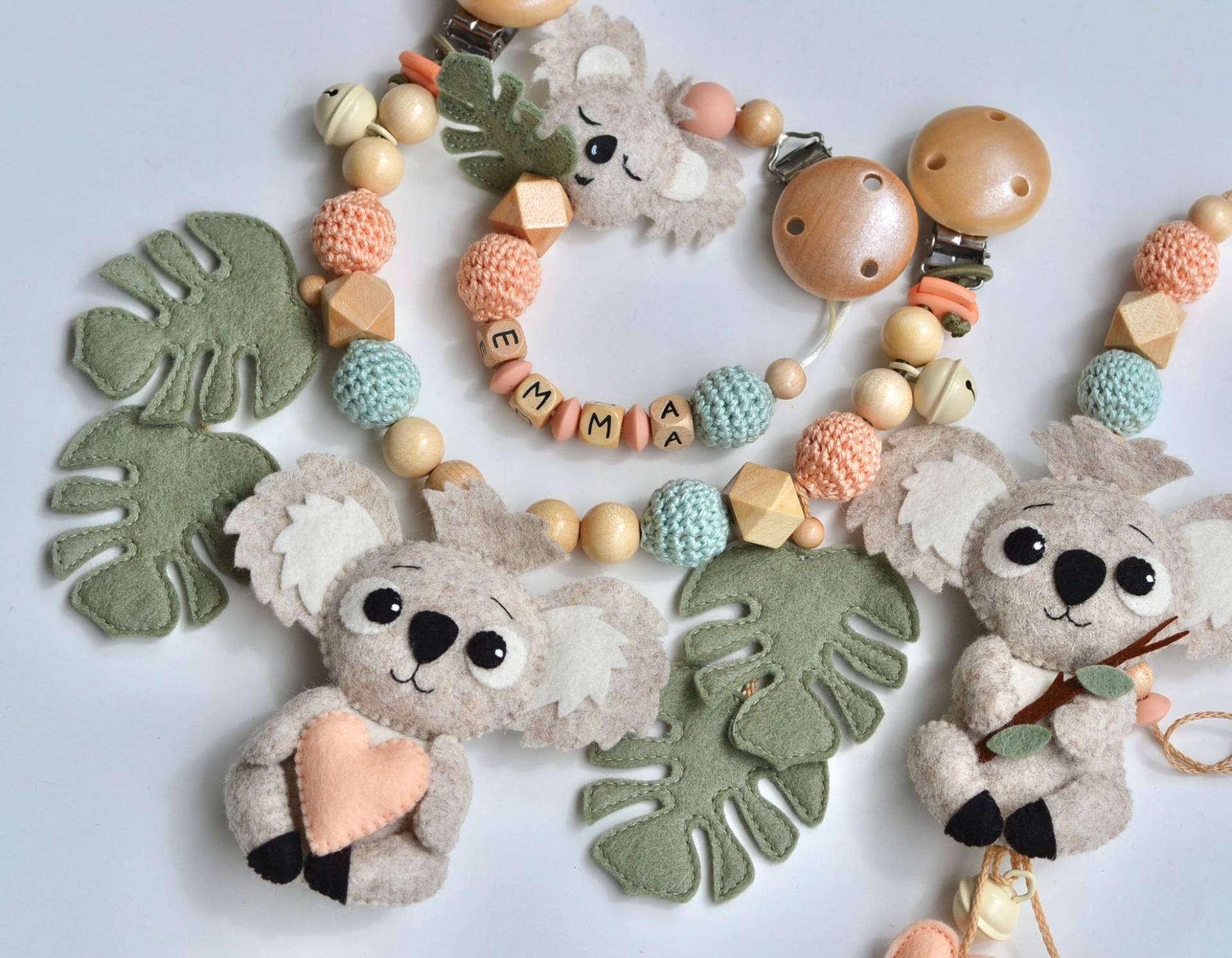 Koala Set , Schnullerkette Koala, Maxicosianhänger Kinderwagenkette von Etsy - SchoeffBoutique