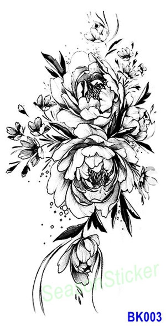 Dornige Rosen Blume Schwarz Skizze Gänseblümchen Sonnenblume Blatt Körper Taille Arm Hals Temporäre Kunst Tattoos Bsk4 von Etsy - SeasonSticker