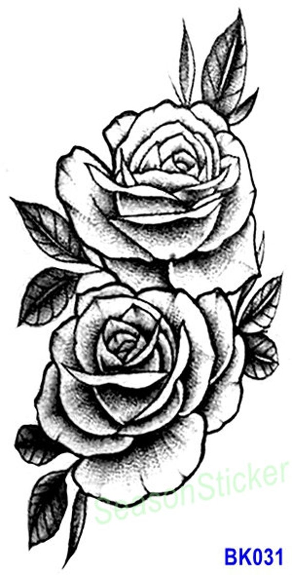 Pfingstrose Schwarz Temporäre Kunst Tattoos Dornige Rosen Blumen Gänseblümchen Sonnenblume Blatt Skizze Körper Taille Arm Hals Bsk4 von Etsy - SeasonSticker