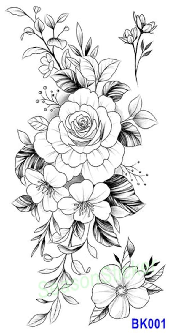 Schwarz Abstrakte Grafiken Formen Rose Halbmond Schlange Rosen Blume Schmetterling Daisy Blatt Körper Taille Arm Hals Temporäre Kunst Tattoos von Etsy - SeasonSticker