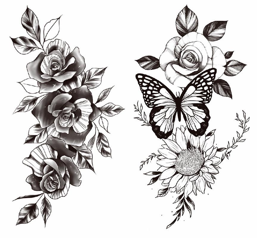 Schwarze Blume Schmetterling Temporäres Tattoo Rose Sonnenblume Körper Arm Design Temporäre Tattoos Xqbseries Schwarze Blume Schmetterling Temporäres Tattoo Rose Sonnenblume Körper Arm Design Temporäre Tattoos Xqbseries von Etsy - SeasonSticker