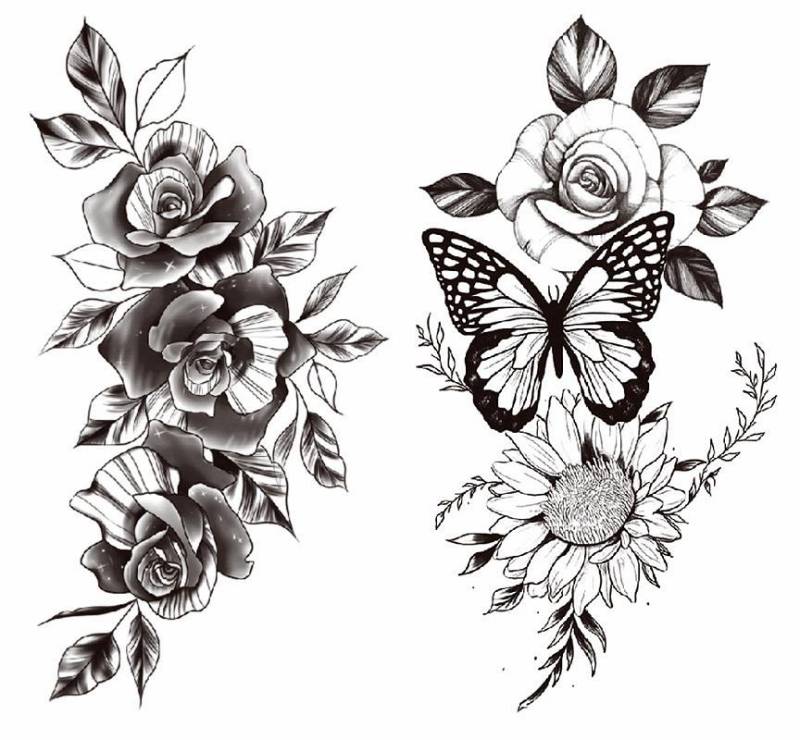 Schwarze Blume Schmetterling Temporäre Tattoo Rose Sonnenblume Körper Arm Design Tattoos Xmqb8 von Etsy - SeasonSticker
