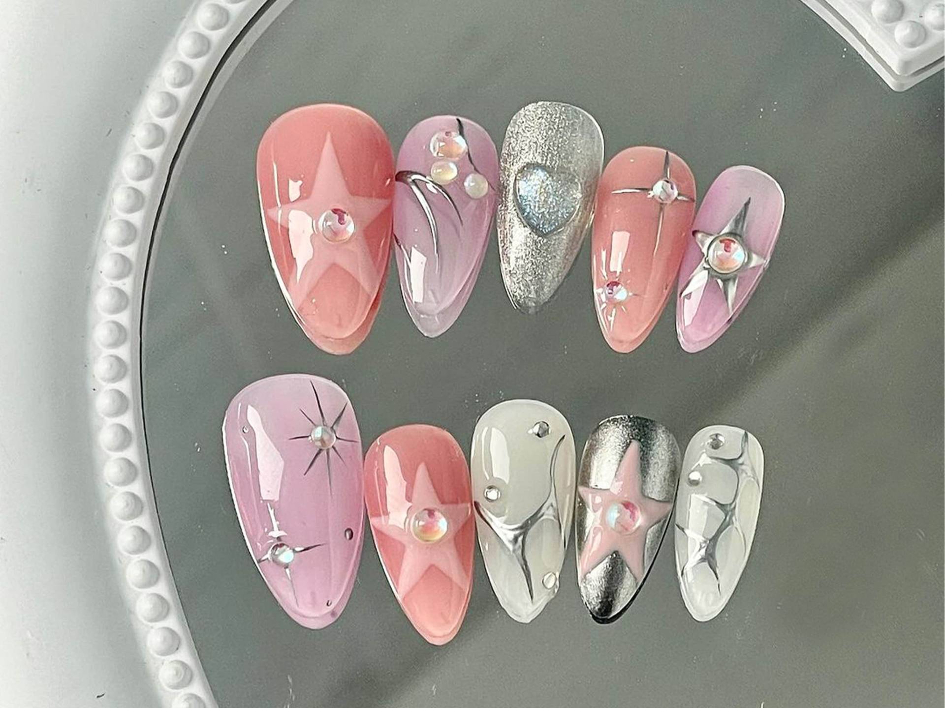 Pink Y2K Nagelset | Drücken Sie Auf Die Nägel Mit Spiegelfinish Und Splitterrosa-Farben 3D Gel X Nagelkunst Geschenk Für Mama Jc299S Pink Y2K Nagelset | Drücken Sie Auf Die Nägel Mit Spiegelfinish Und Splitterrosa-Farben 3D Gel X Nagelkunst Geschenk Für Mama Jc299S von Etsy - SevenNailArt