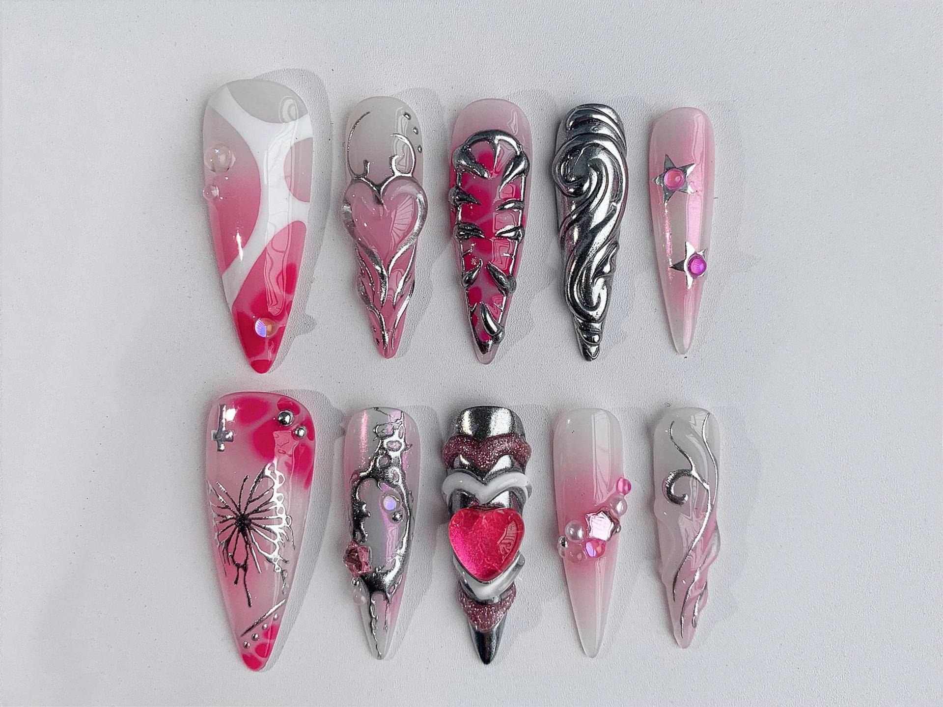 Y2K-Inspirierte Custom Nail Art | 3D Pink Herz Chrome Cute Valentine Fake Nägel Acryl Und Schmetterling Nails Gelxnail Jc106A Y2K-Inspirierte Custom Nail Art | 3D Pink Herz Chrome Cute Valentine Fake Nägel Acryl Und Schmetterling Nails Gelxnail Jc106A von Etsy - SevenNailArt