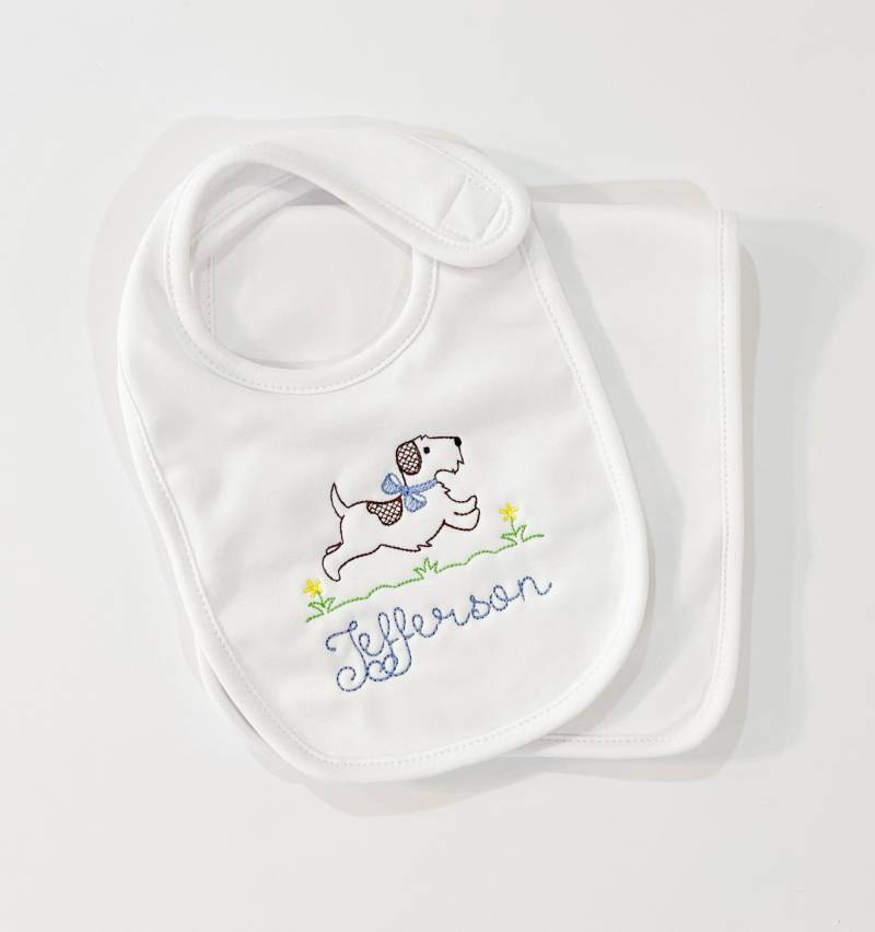 Personalisierte Lätzchen Und Spucktuch Set | Besticktes Monogramm Welpen Dusche Geschenk von Etsy - SewAmeliaIsland
