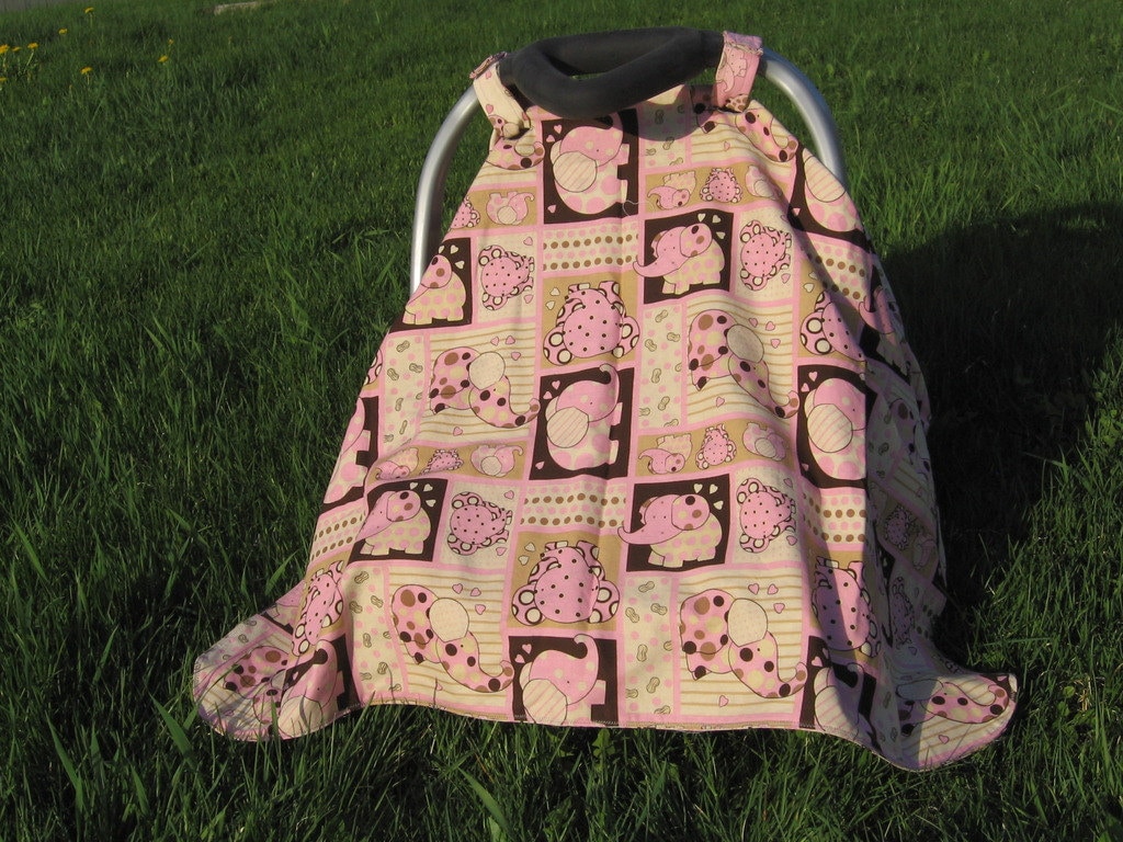 Reversible Kindersitz Baldachin - Elefanten Rosa Und Braun/Pink Sternen von Etsy - SewManyStitchesVT