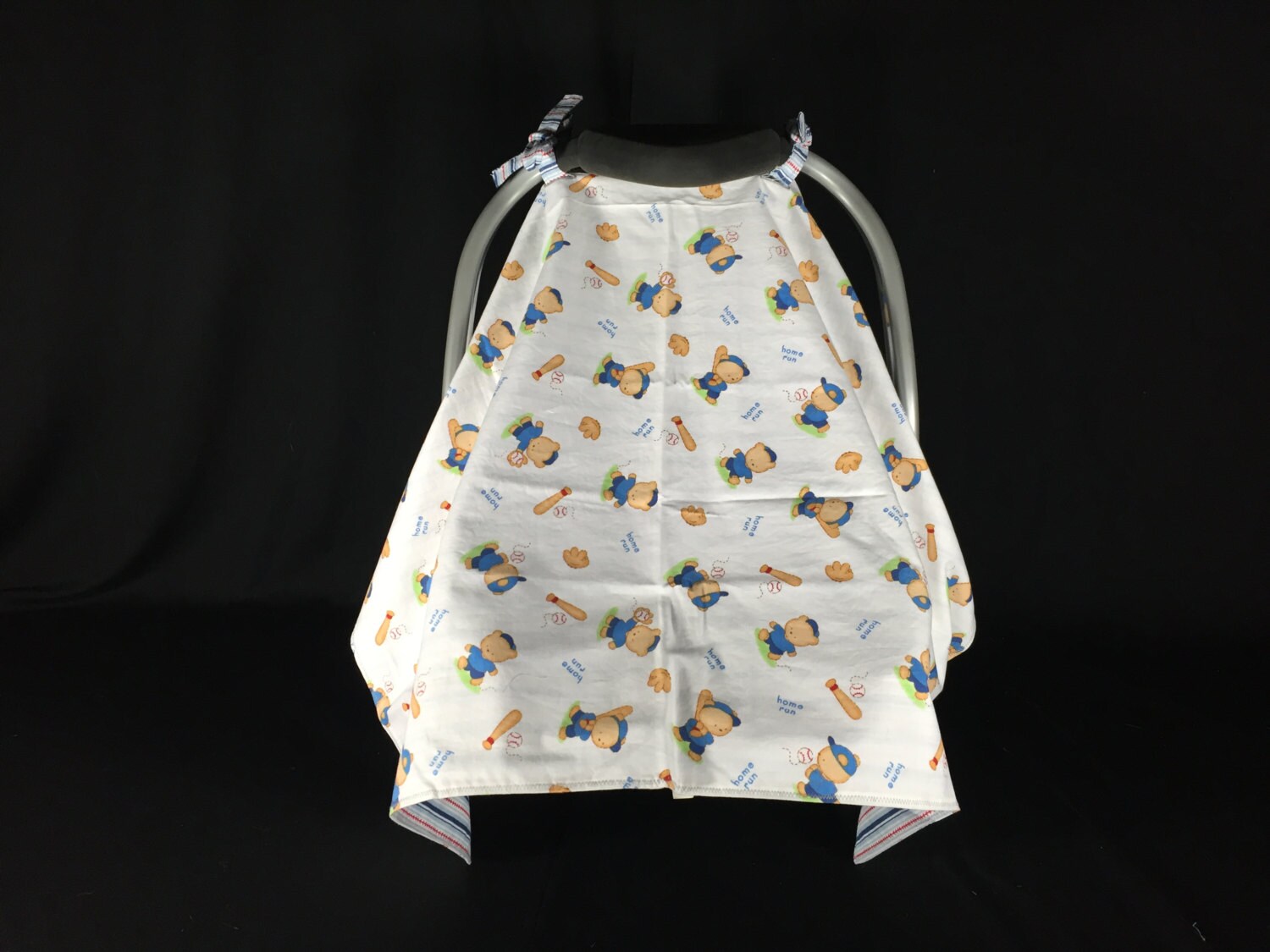 Reversible Kindersitz Baldachin - Teddybären Baseball/Baseball-stripe von Etsy - SewManyStitchesVT