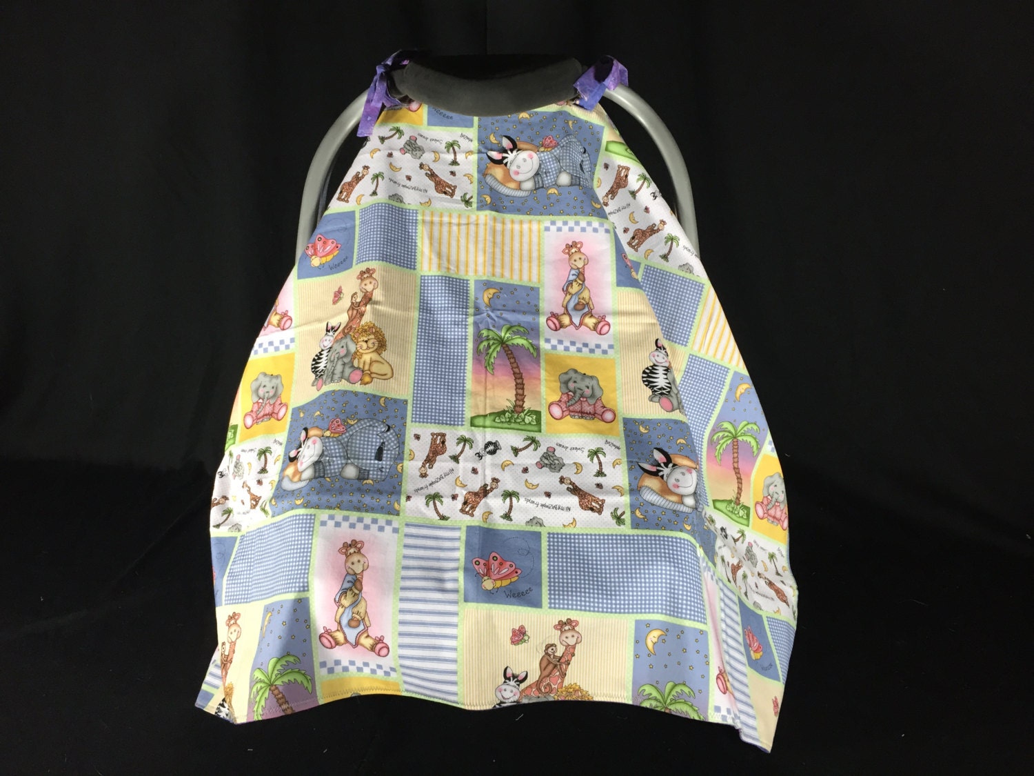 Reversible Kindersitz Canopy - Bazooples Zootiere Im Schlafanzug/Lila Mit Sternen Reversible Kindersitz Canopy - Bazooples Zootiere Im Schlafanzug/Lila Mit Sternen von Etsy - SewManyStitchesVT