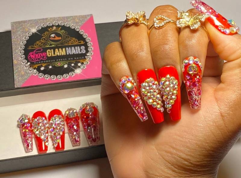 Drücken Sie Auf Die Nägel | Ons Benutzerdefinierte Gel Herzen Künstliche Falsche Lange Kurze Nagel Set von Etsy - ShayeGlamNails