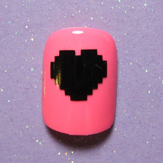 Herz Nagel Aufkleber, Pixel 8 Bit Retro Nailart, Abziehbilder, Nägel von Etsy - ShellsVinylDecals