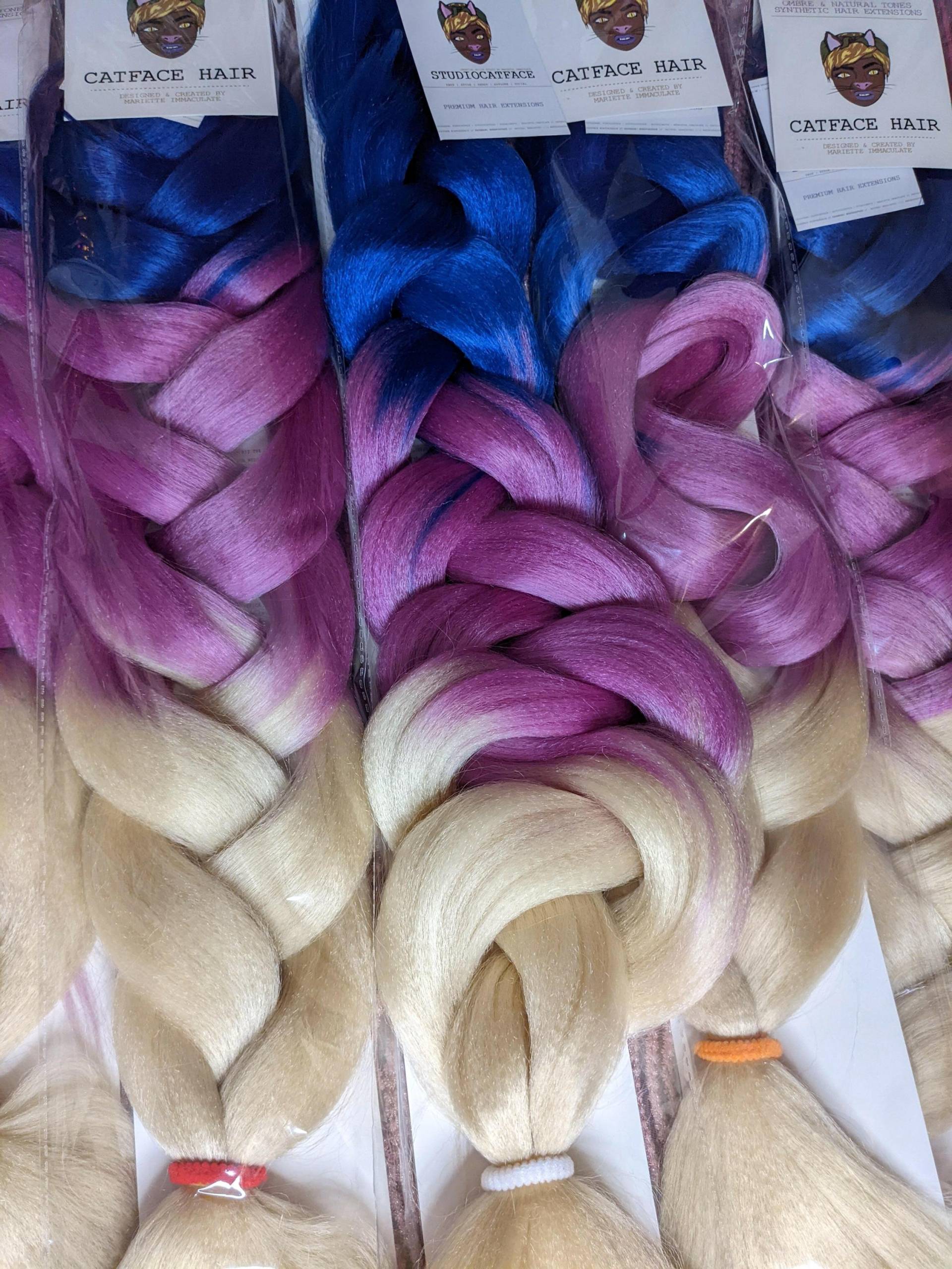 Blue & Lavender Blonde Ombre - Dreifarbiges 34 Zoll 165G Katzenhaar von Etsy - ShopCatface