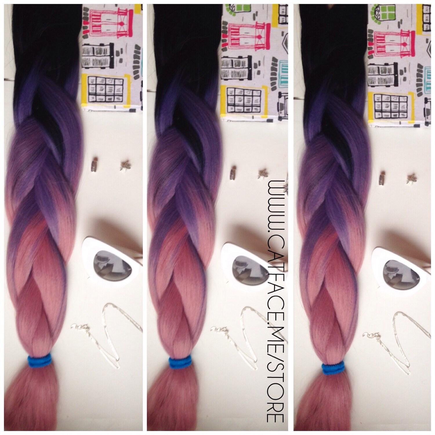 Catface Haar Schwarz Kissin " Rosa Ombre Jumbo Braid Haare Boxbraids Ropetwists von Etsy - ShopCatface