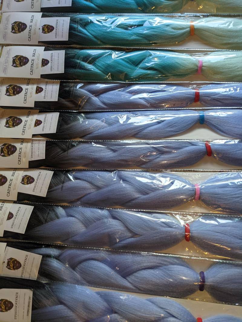 Catface Haar Schwarz Mint Blau Ombre Jumbo Flechthaar von Etsy - ShopCatface