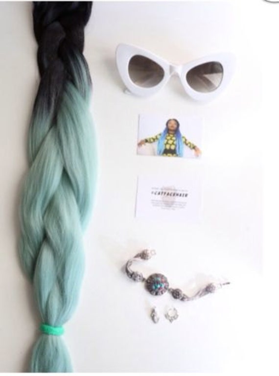 Catface Haar Schwarz Mint Grün Ombre Jumbo Flechthaar Häkeln Zöpfe Ropetwists Boxbraids von Etsy - ShopCatface