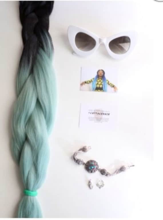 Catface Haar Schwarz Mint Grün Ombre Jumbo Flechthaar Häkeln Zöpfe Ropetwists Boxbraids von Etsy - ShopCatface