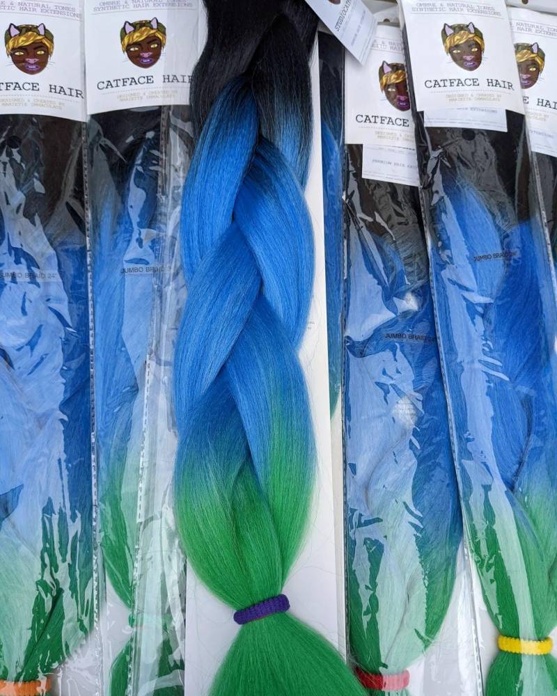 Catface Haare Schwarz Wolke Blau & Grün Efeu Ombre Jumbo Flechthaar 24 Zoll von Etsy - ShopCatface