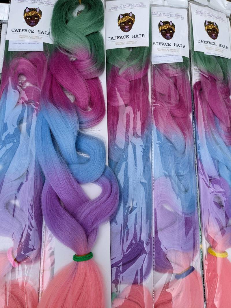 Catface Mint Rainbow Ombre - Vierfarbiges Flechthaar 30 Zoll von Etsy - ShopCatface