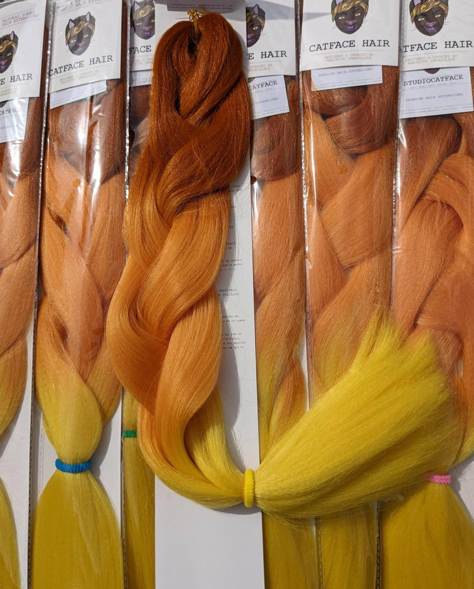 Peach & Sunset - Dreifarbiges Ombre Flechthaar 24 Zoll von Etsy - ShopCatface