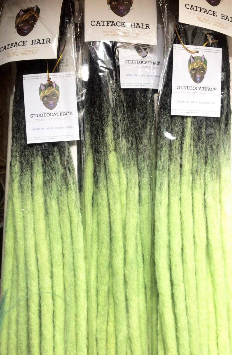 Schwarz Neon Lime Grün Ombre Große Raue Faux Loks Gehäkelte Zöpfe 24 Zoll Catface Haar von Etsy - ShopCatface