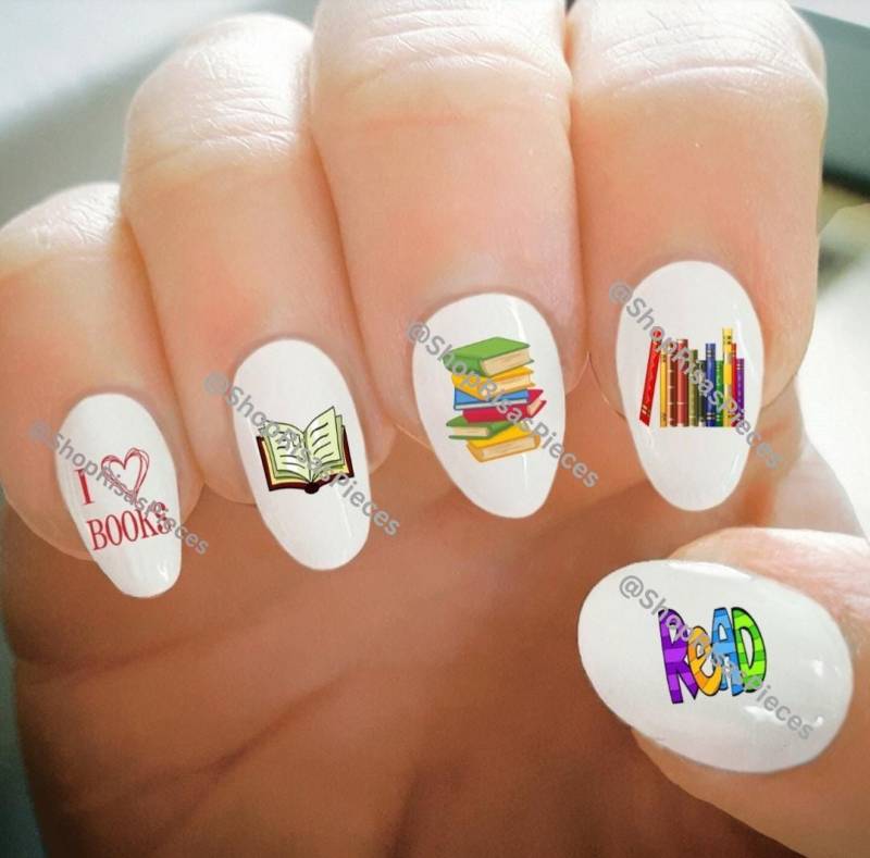 Buch Liebhaber Nagel Aufkleber Bibliothek Wassertransfer Nail Art von Etsy - ShopRisasPieces