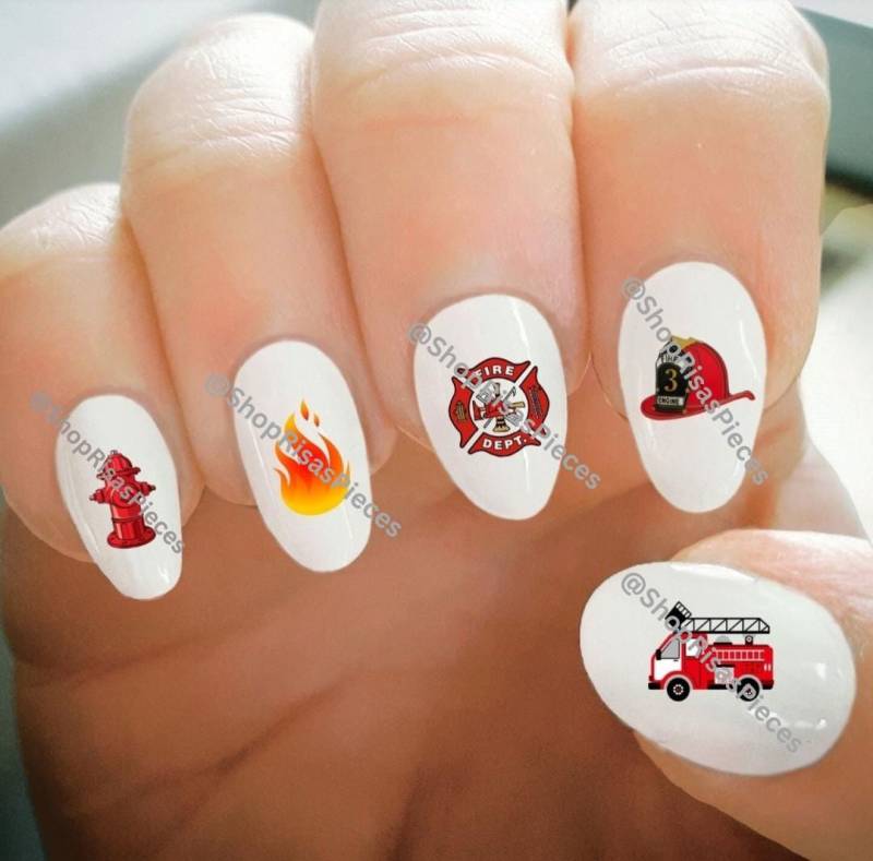 Feuerwehrmann Nagel Abziehbilder Feuerwehrauto, Helm, Hydrant | Wassertransfer von Etsy - ShopRisasPieces