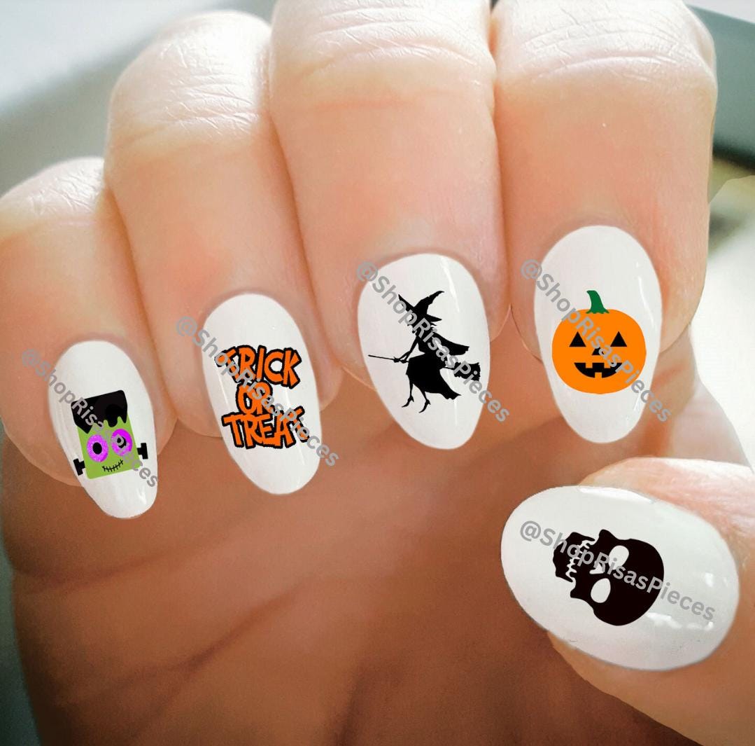 Halloween Nagel Abziehbilder Schädel, Kürbis, Hexe Transfer Nail Art von Etsy - ShopRisasPieces