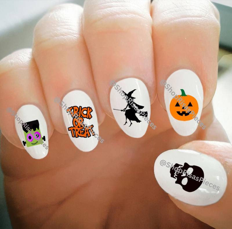 Halloween Nagel Abziehbilder Schädel, Kürbis, Hexe Transfer Nail Art von Etsy - ShopRisasPieces