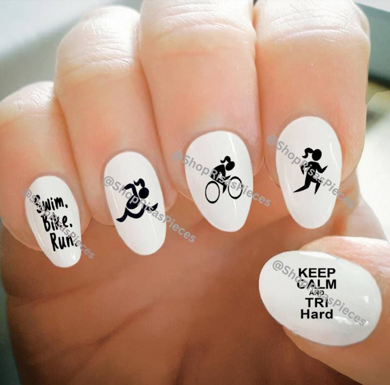 Nagelabziehbilder Schwimmen, Fahrrad, Laufen, Wasser Transfer Nail Art von Etsy - ShopRisasPieces