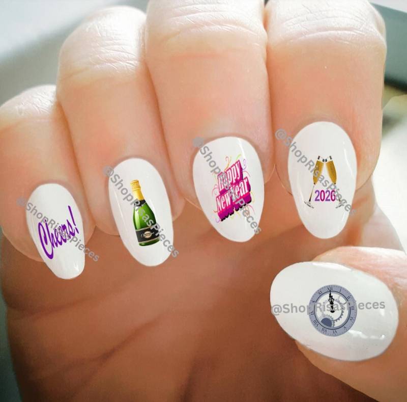 Silvester Nagelabziehbilder 2025 Nye Wassertransfer Nail Art von Etsy - ShopRisasPieces