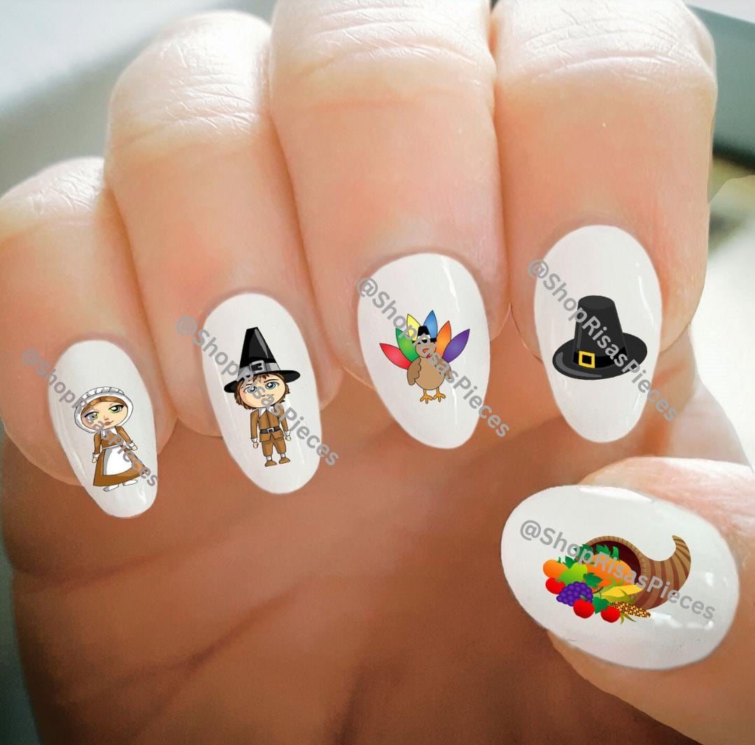 Thanksgiving Nageltattoos Pilger, Türkei, Füllhorn | Wassertransfer von Etsy - ShopRisasPieces