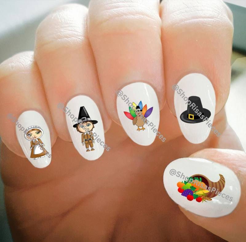 Thanksgiving Nageltattoos Pilger, Türkei, Füllhorn | Wassertransfer von Etsy - ShopRisasPieces