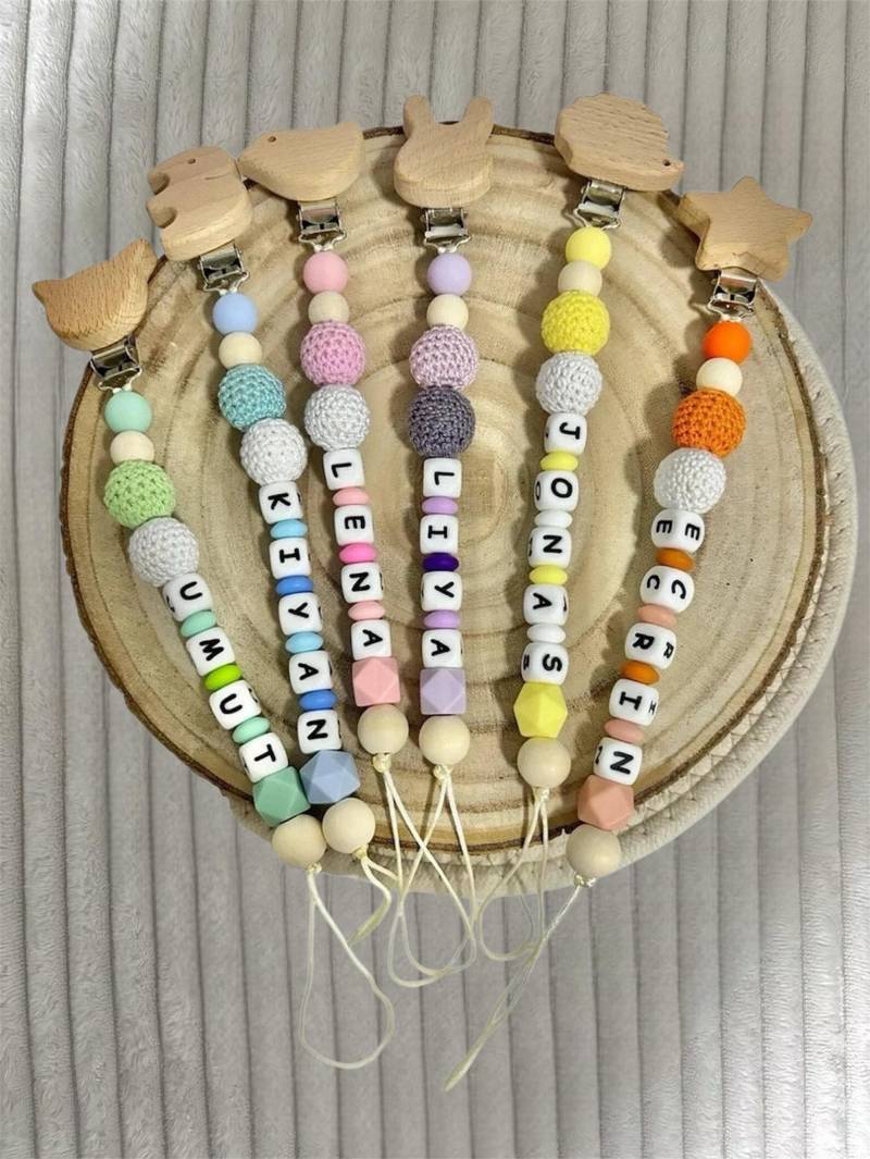 Schnullerkette Personalisiert Mit Namen, Motiv Und Häkelperlen, Personalisieren, Schnullekette Bunt von Etsy - ShopbyhandmadeShop