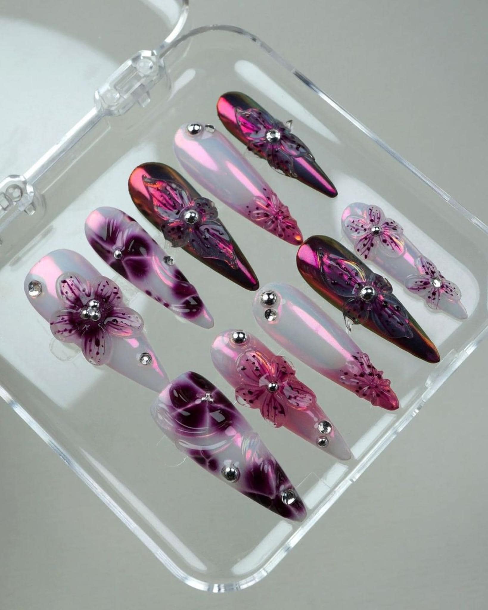 3D Blumen Drücken Sie Auf Die Nägel | Pink Chrom Schmetterling Handgefertigte Lange Für Party, Hochzeit, Geschenk, Glam Look von Etsy - SieglindeCrafts