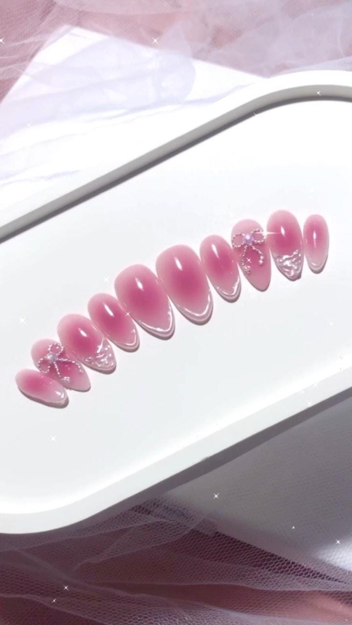 Drücken Sie Auf Die Nägel | 3D Perlen Band Bogen Nailart Luxus French Tip Ombre Handgemachte Benutzerdefinierte Wiederverwendbare Kokette Gefälschte von Etsy - SieglindeCrafts