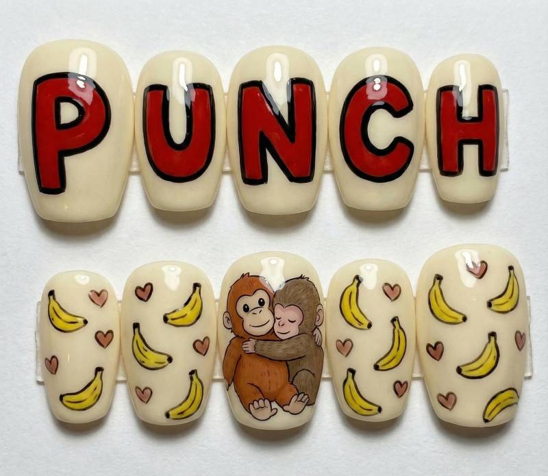 Punch Monkey Press On Nägel, Süßes Bananen Cartoon Nail Art Set von Etsy - SieglindeCrafts