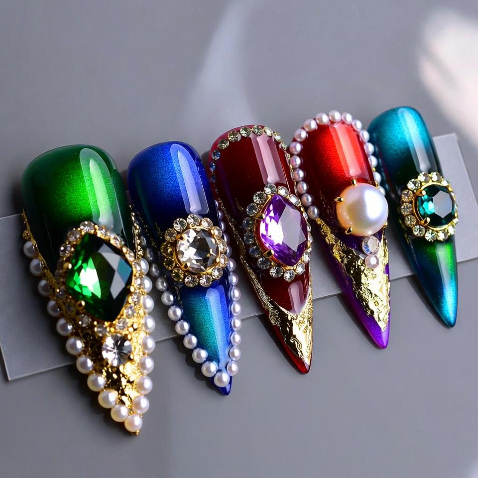 Royal Gemstone Press On Nägel - Luxus Juwel Ton Stiletto Set von Etsy - SieglindeCrafts