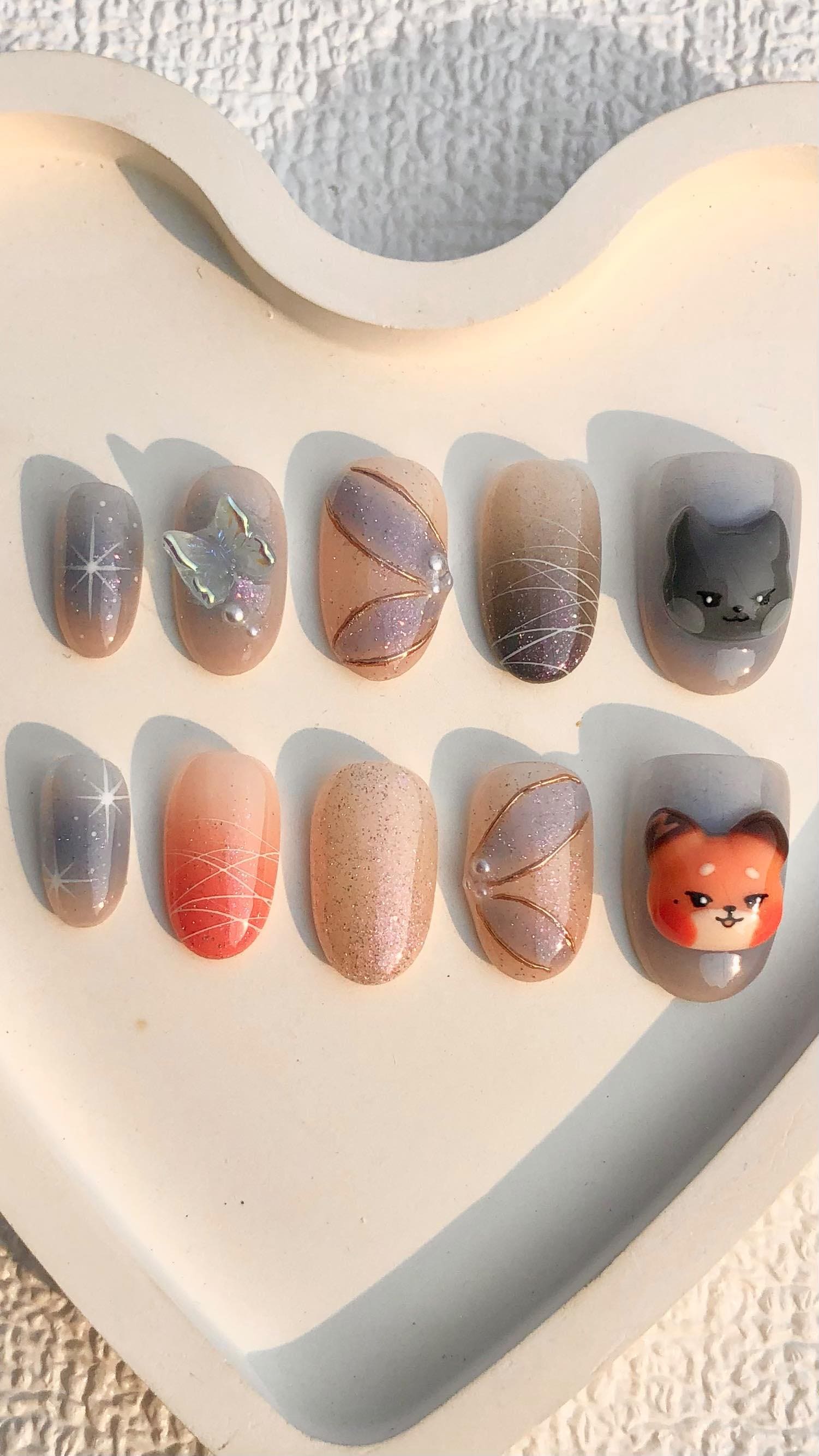 Siebzehn Hoshi Wonwoo Press On The Nails | Tiger Fuchs Kpop Nail Art Schmetterling Glitter Ombre Nägel Handgemachte Benutzerdefinierte von Etsy - SieglindeCrafts