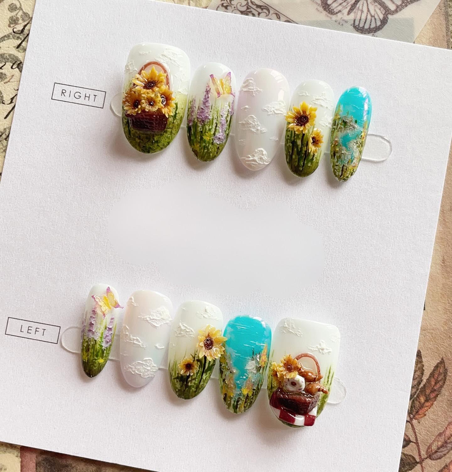 Sonnenblume Press-On-Nägel, 3D Blumen Landschaft Nägel, Cottagecore Sommer Garten Handgemachte Mandel Nägel Sonnenblume Press-On-Nägel, 3D Blumen Landschaft Nägel, Cottagecore Sommer Garten Handgemachte Mandel Nägel von Etsy - SieglindeCrafts