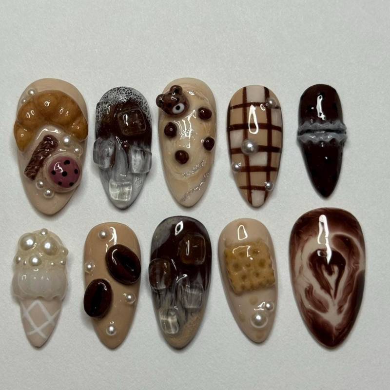 Thema Cafe Press On Nägel | Keks & Croissant 3D Süße Mandel Fake Bäckerei Inspiriert Nail Art Geschenk von Etsy - SieglindeCrafts