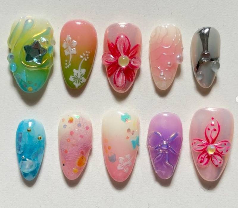 Y2K Cyber Fairy Drücken Sie Auf Die Nägel, 3D Rosa Hibiskus Blumennägel, Pastell Ombre Chrom Gefälschte Handgefertigte Benutzerdefinierte Y2K Cyber Fairy Drücken Sie Auf Die Nägel, 3D Rosa Hibiskus Blumennägel, Pastell Ombre Chrom Gefälschte Handgefertigte Benutzerdefinierte von Etsy - SieglindeCrafts