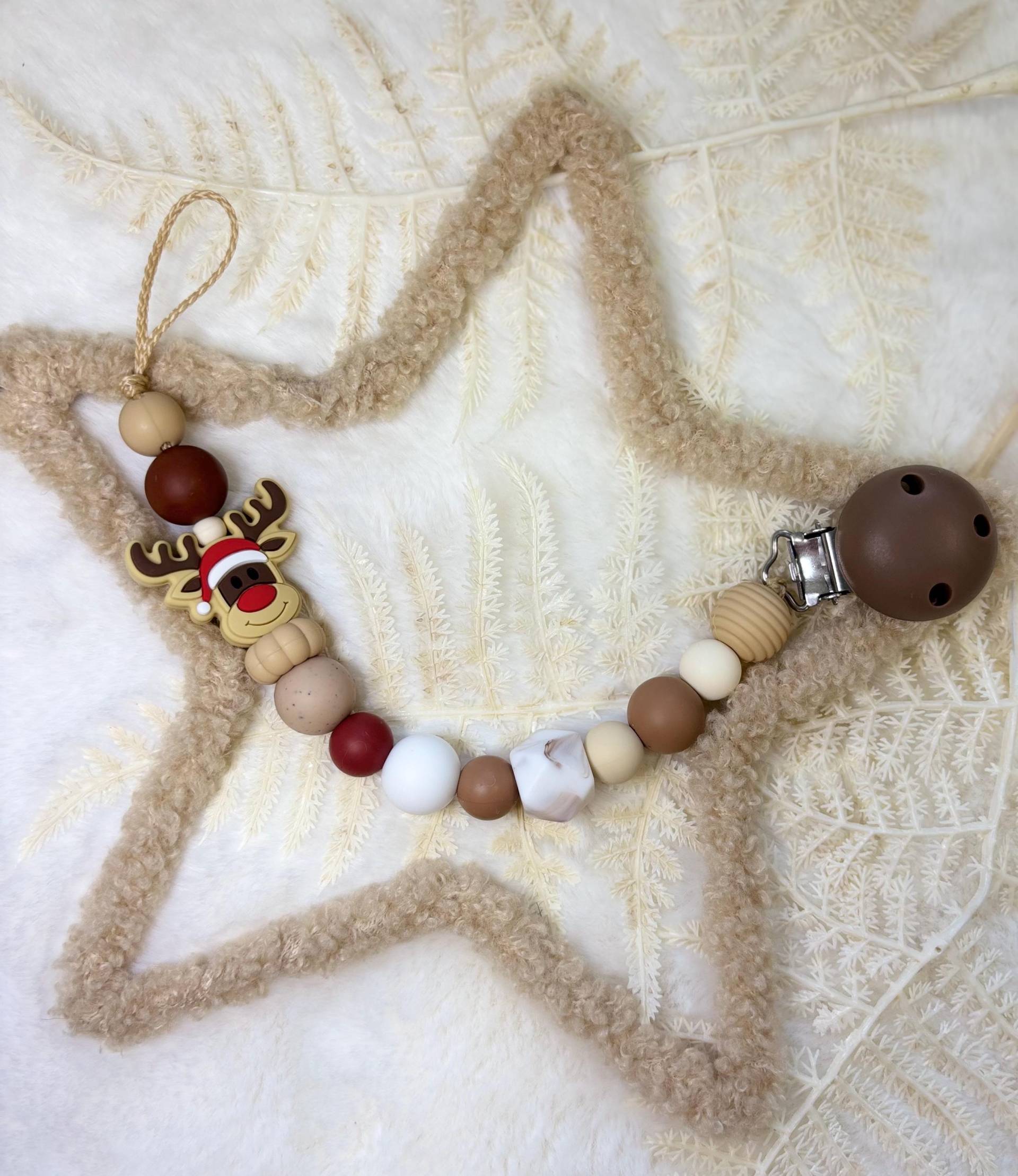 Schnullerkette „Rentier", Schnullerhalter, Weihnachtsschnullerkette von Etsy - Silisoulkids