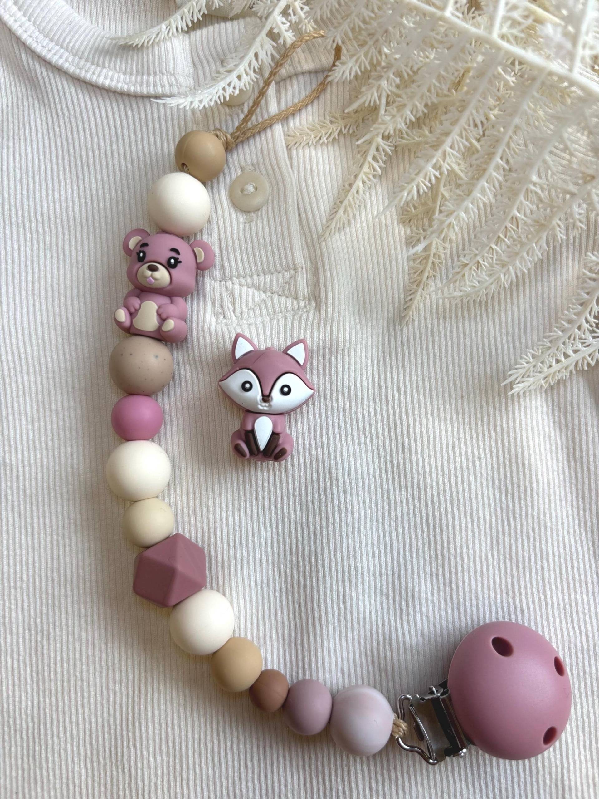 Schnullerkette Fuchs, Bär, Rosa, Personalisiert, Aus Silikon, Geschenk Zur Geburt von Etsy - Silisoulkids