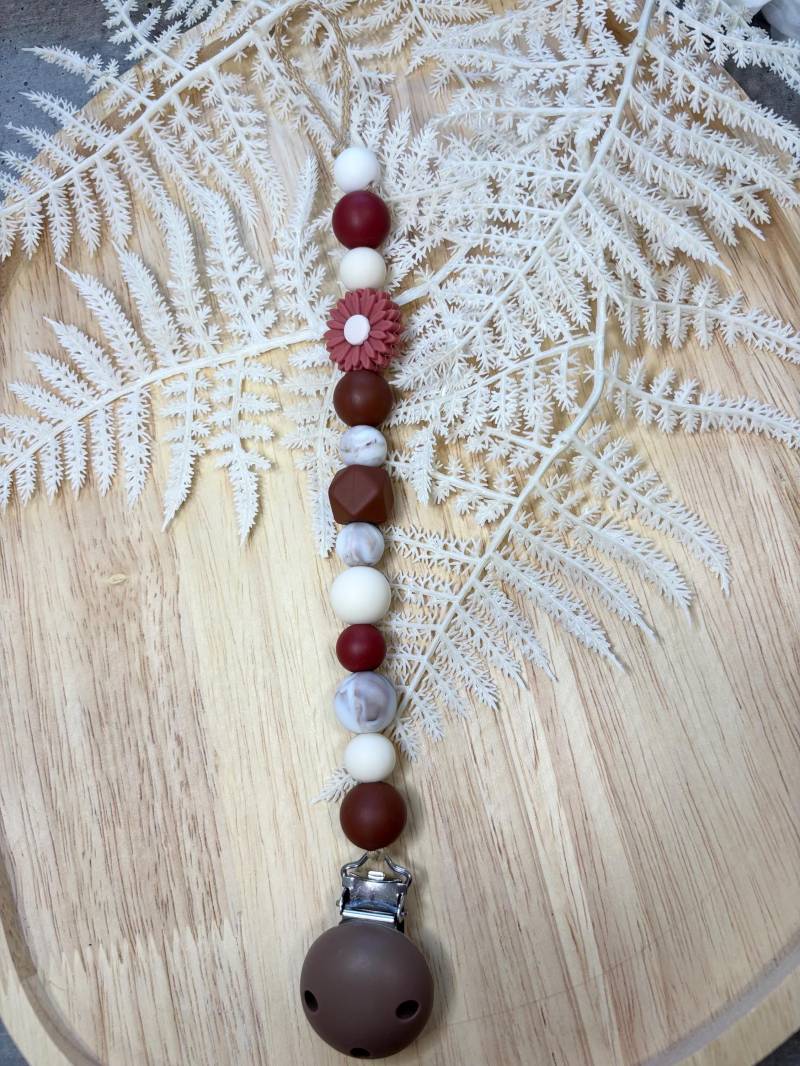 Schnullerkette Gänseblümchen, Weinrot, Silikonschnullerkette, Schnullerhalter, Blume, Babypartygeschenk, Geschenk Zur Geburt von Etsy - Silisoulkids