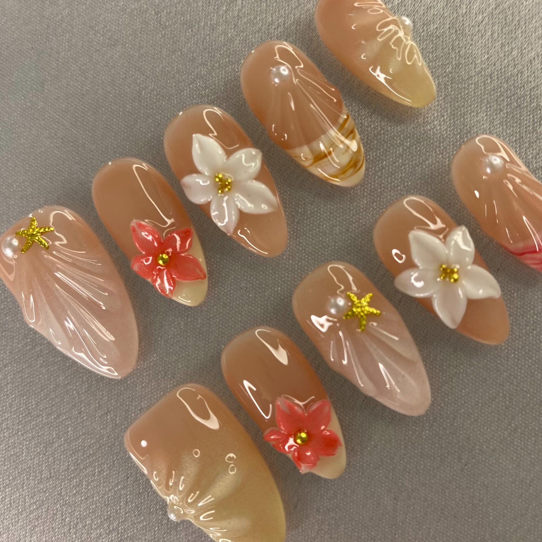 3D Floral Press On Nails /Reusable, Kawaii Nails/Gyaru Nails/Y2K Nails/Premium On Gel | Fake von Etsy - SoEasyNail
