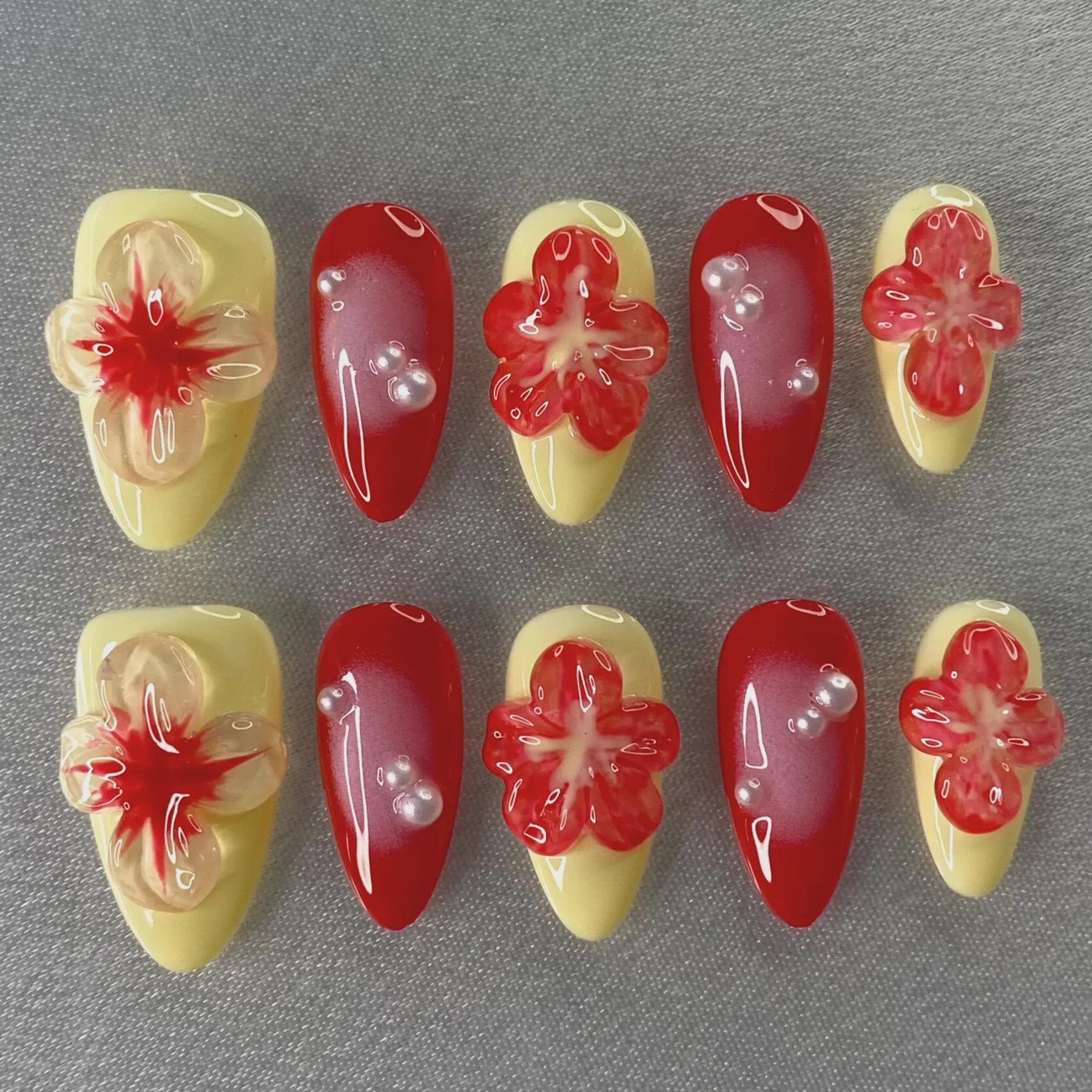 Florale Press On Nägel, Handgefertigter Farbverlauf in Pink | Nail Art 3D, Blumen Acrylnägel, Handgefertigte Nail, Hochzeit Nägel von Etsy - SoEasyNail