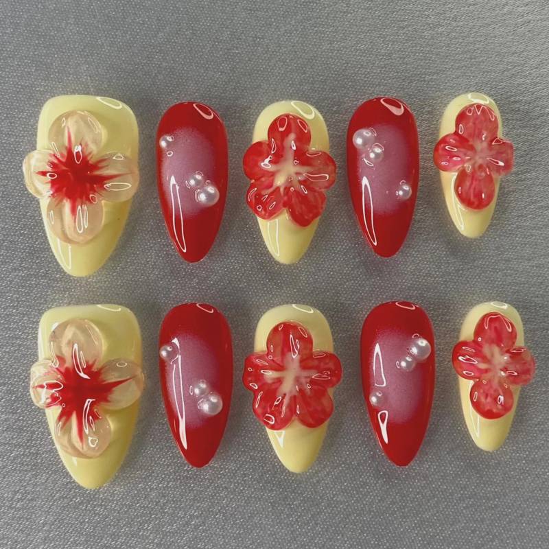Florale Press On Nägel, Handgefertigter Farbverlauf in Pink | Nail Art 3D, Blumen Acrylnägel, Handgefertigte Nail, Hochzeit Nägel von Etsy - SoEasyNail