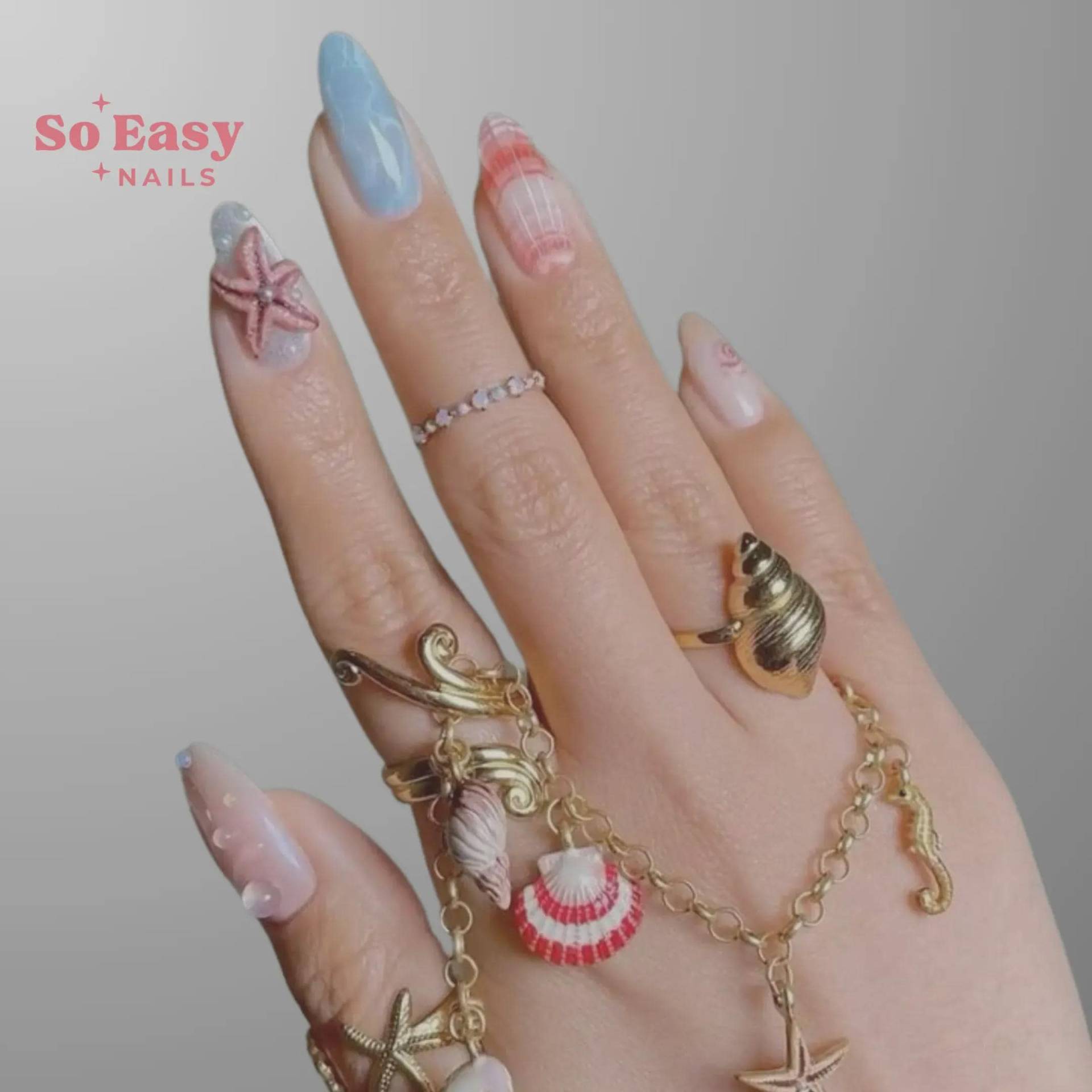 Reusable Coastal Handmade Press On Nails | Premium On Gel Fake Cute Fun Colorful Nail Artist von Etsy - SoEasyNail