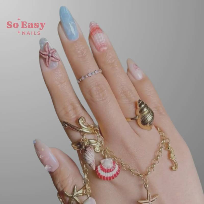 Reusable Coastal Handmade Press On Nails | Premium On Gel Fake Cute Fun Colorful Nail Artist von Etsy - SoEasyNail